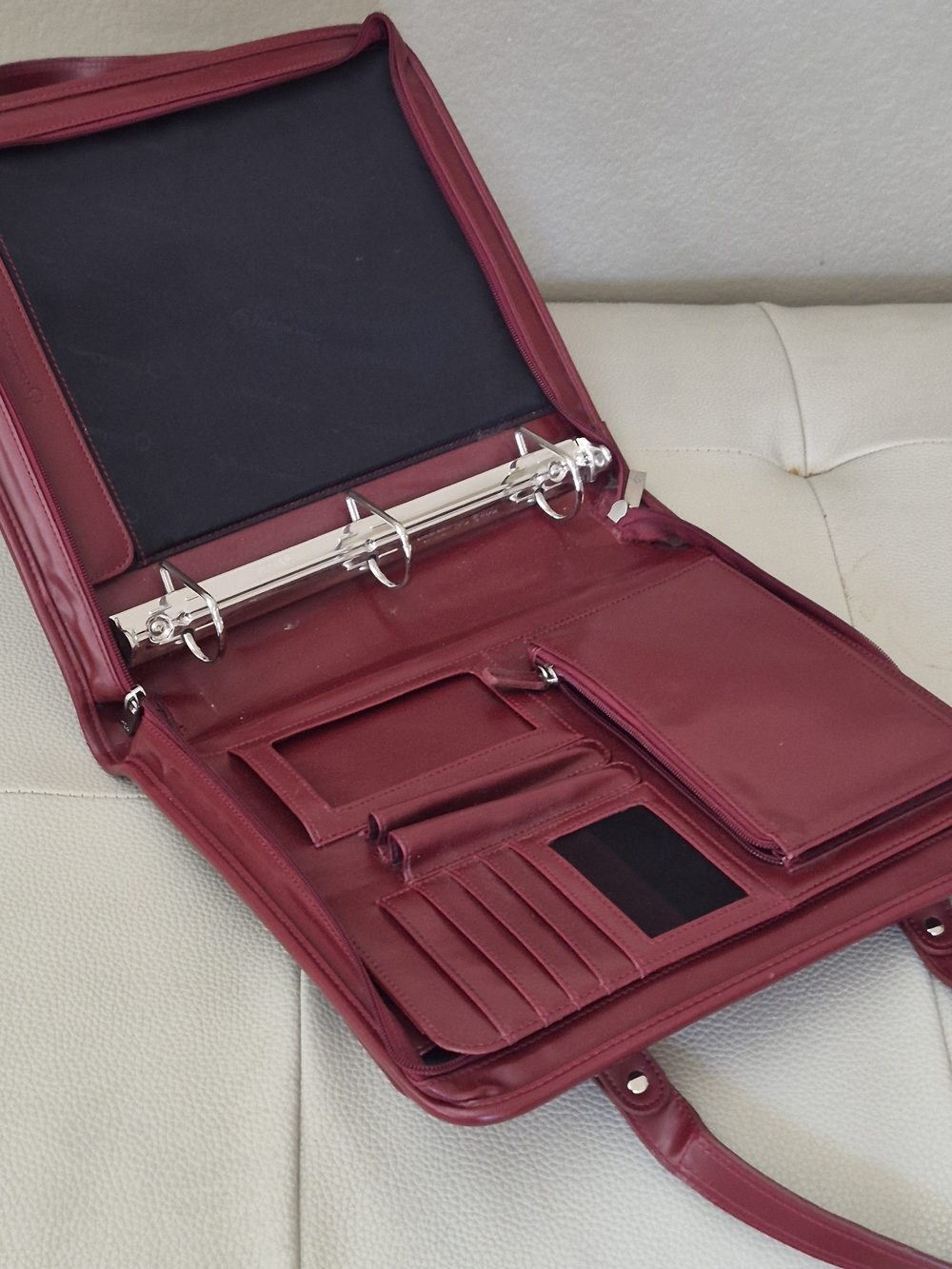 Franklin Covey Burgundy Leather Tote with Silver Logo Plate